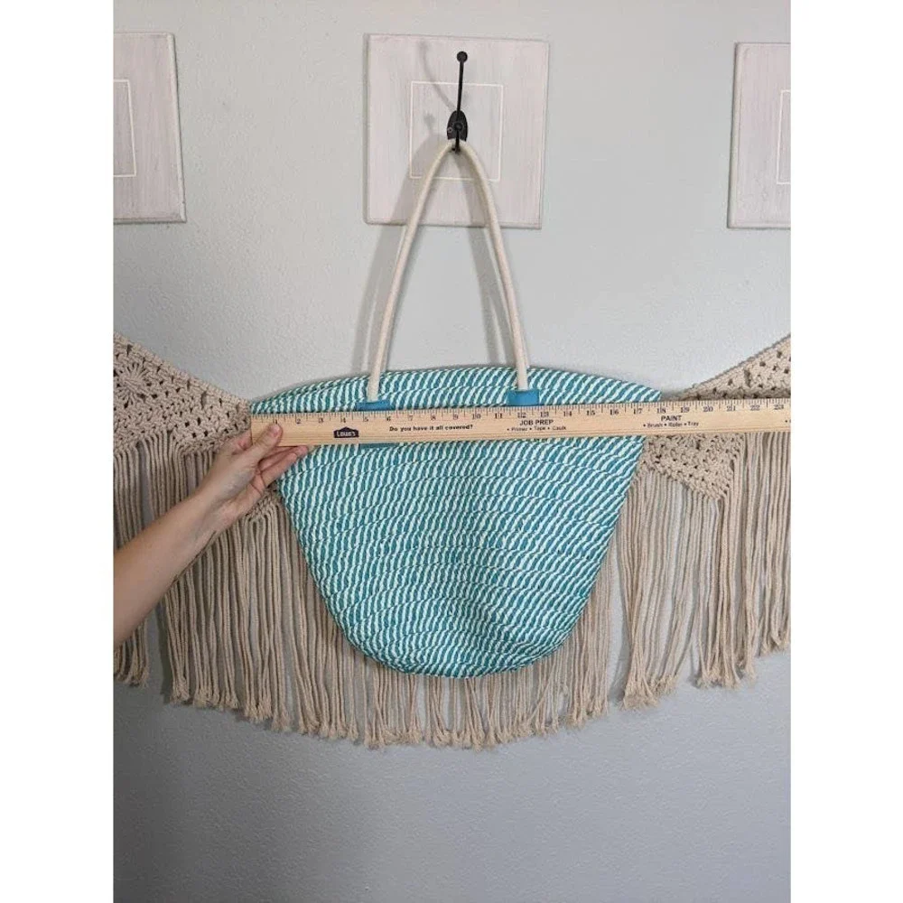 Woven Teal and White Beach Bag